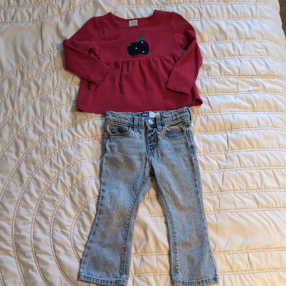 🍎 Gymboree Apple Top + Old Navy Jeans Bundle – Toddler Girl 3T